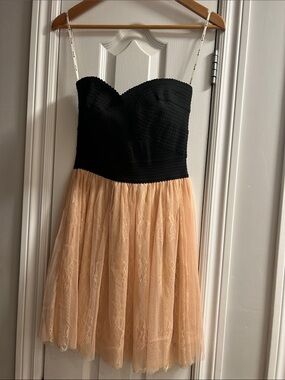 Strapless Black & Peach Lace Skater Dress